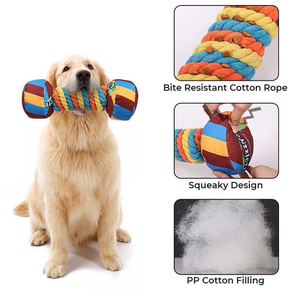 Squeaky Rope Dumbbell Dog Toy For Interactive Play