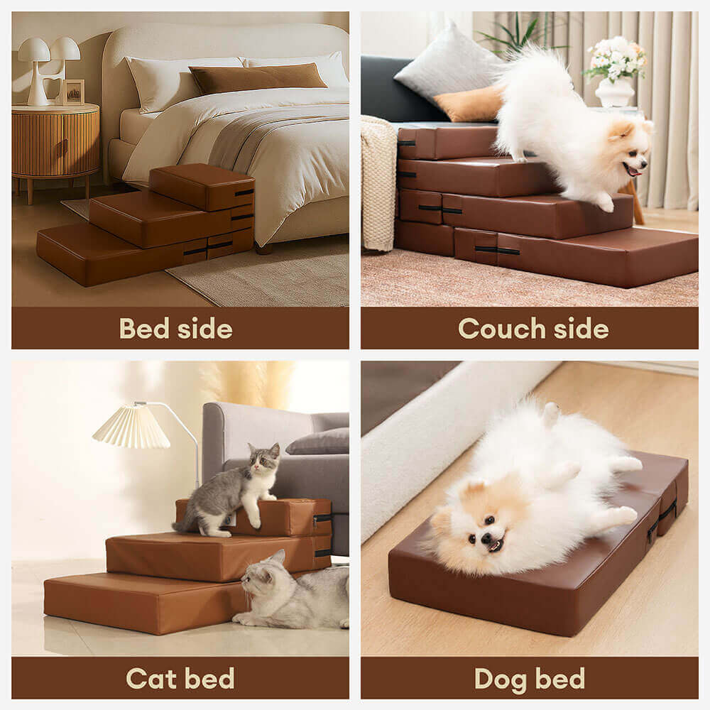 Waterproof Faux Leather Modular Pet Stairs Bed Combo