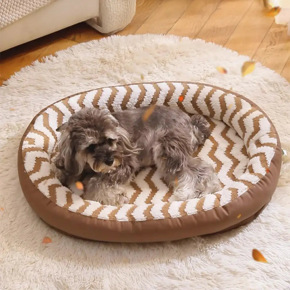 Faux Leather Bolster Dog Bed With Sherpa Top