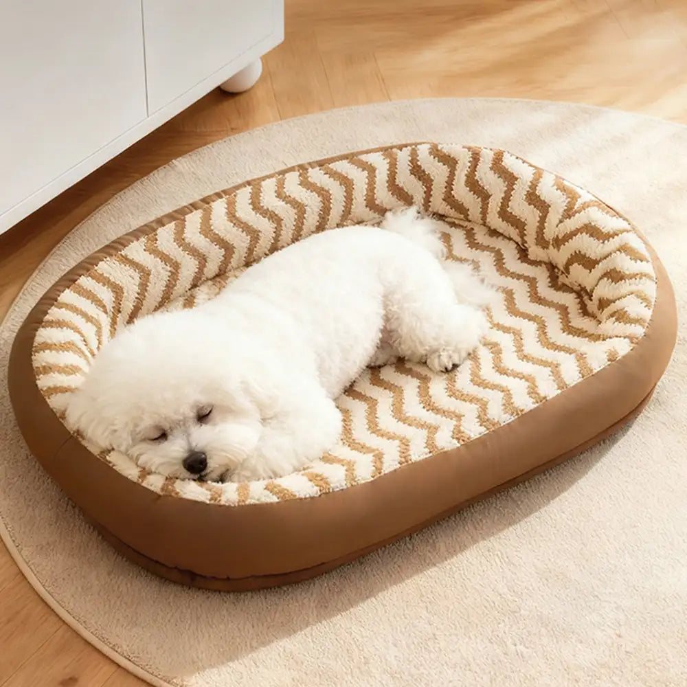 Faux Leather Bolster Dog Bed With Sherpa Top