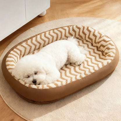 Faux Leather Bolster Dog Bed With Sherpa Top