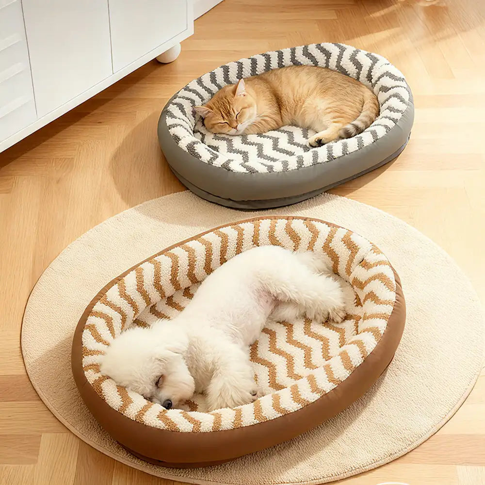 Faux Leather Bolster Dog Bed With Sherpa Top