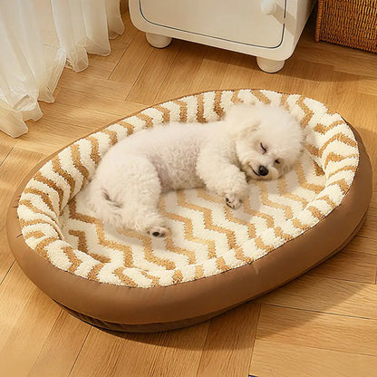 Faux Leather Bolster Dog Bed With Sherpa Top
