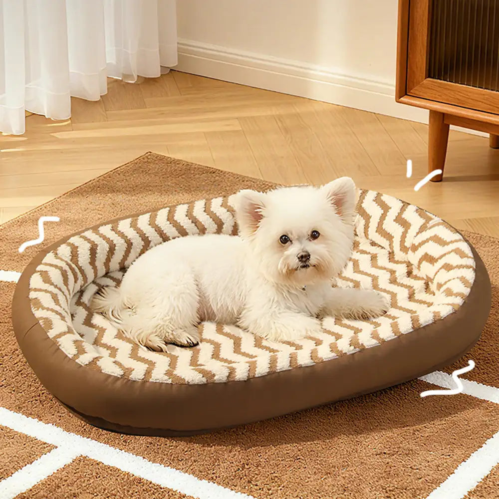 Faux Leather Bolster Dog Bed With Sherpa Top