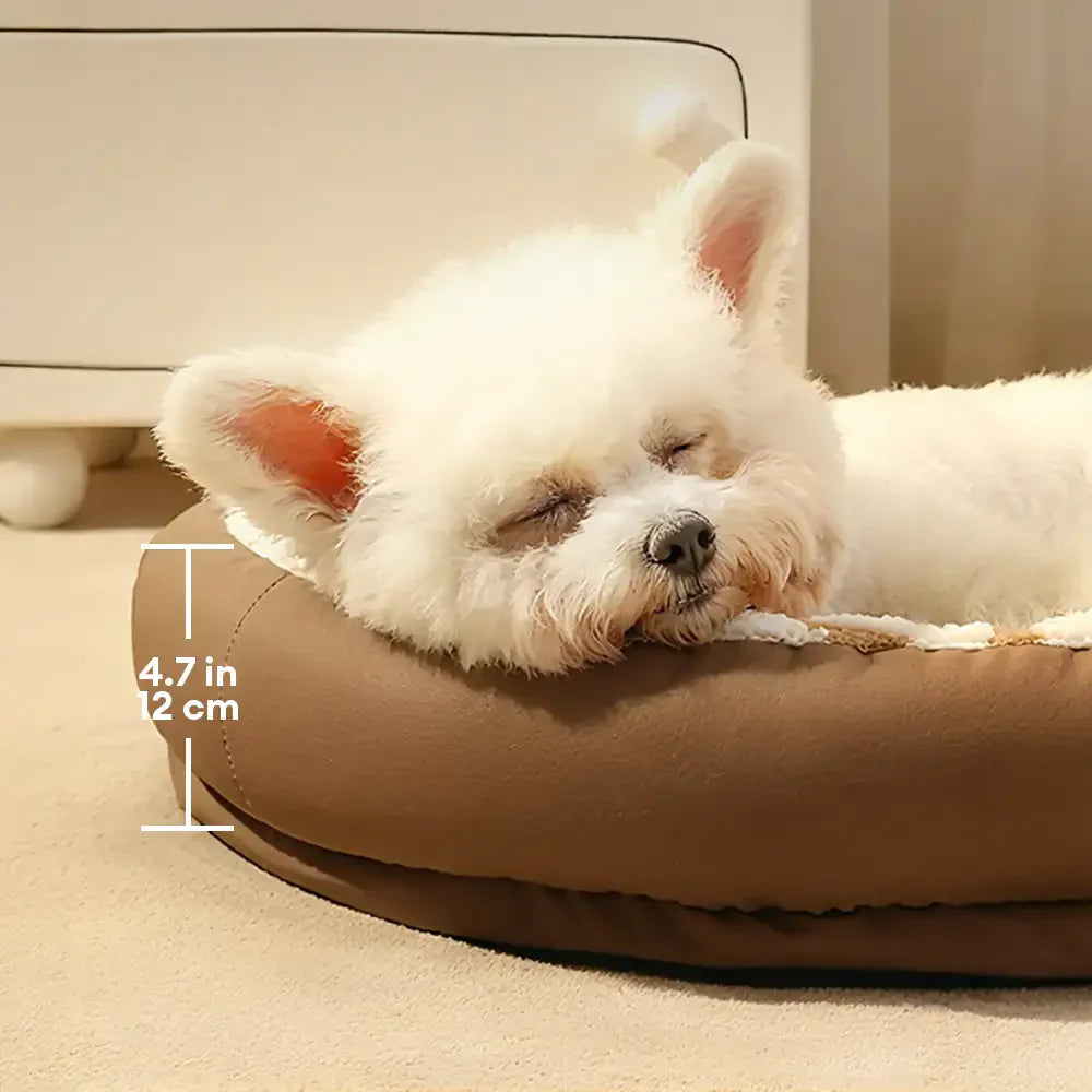 Faux Leather Bolster Dog Bed With Sherpa Top