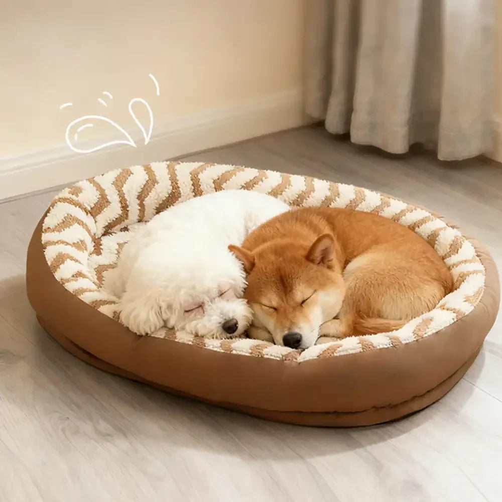 Faux Leather Bolster Dog Bed With Sherpa Top