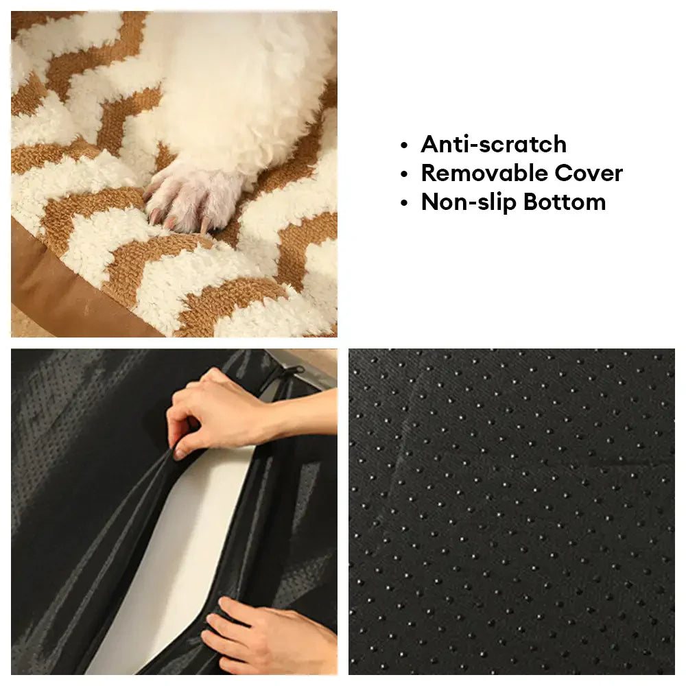Faux Leather Bolster Dog Bed With Sherpa Top