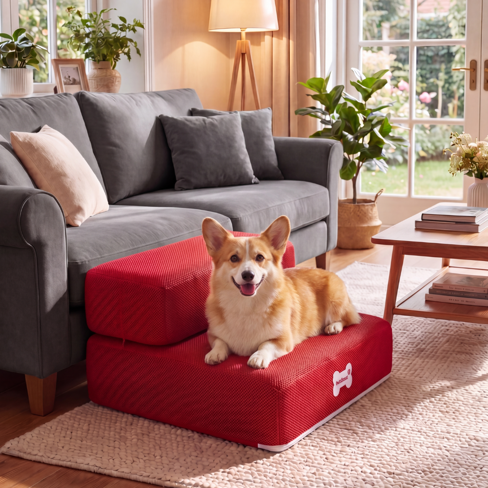 Plush Dog Stairs 2-Step Ramp for Couch and Bed Access