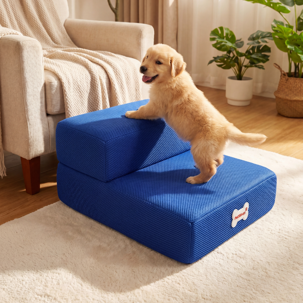 Plush Dog Stairs 2-Step Ramp for Couch and Bed Access