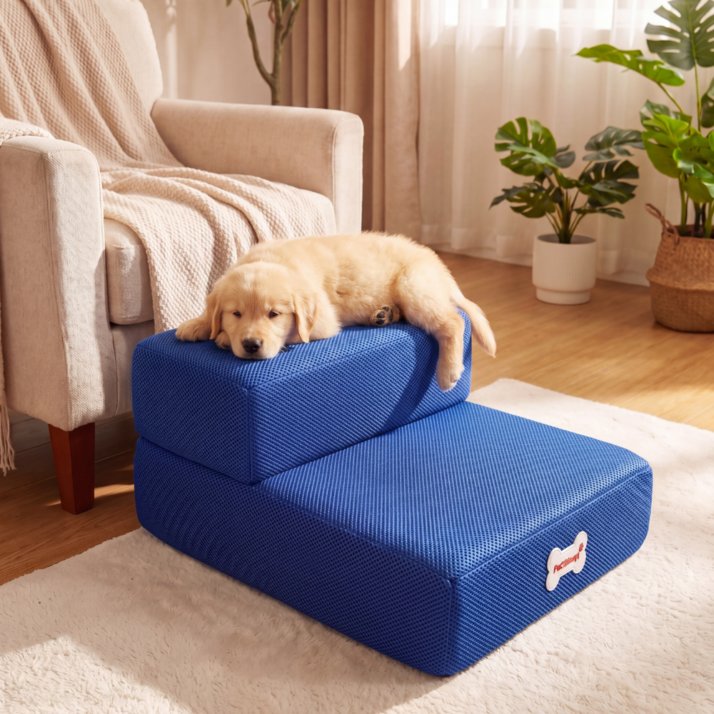 Plush Dog Stairs 2-Step Ramp for Couch and Bed Access