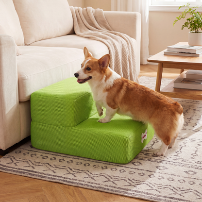 Plush Dog Stairs 2-Step Ramp for Couch and Bed Access