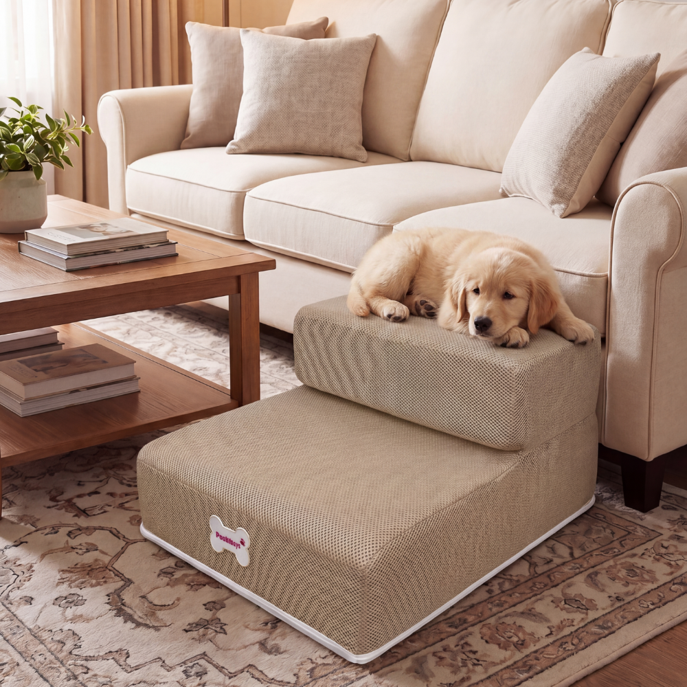 Plush Dog Stairs 2-Step Ramp for Couch and Bed Access
