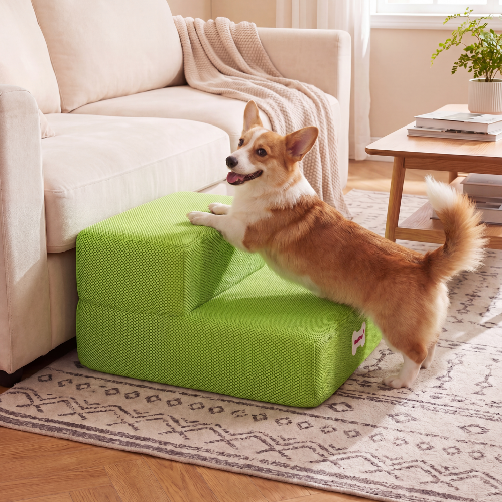 Plush Dog Stairs 2-Step Ramp for Couch and Bed Access
