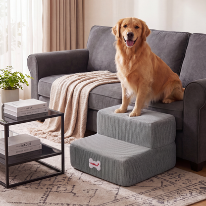 Plush Dog Stairs 2-Step Ramp for Couch and Bed Access