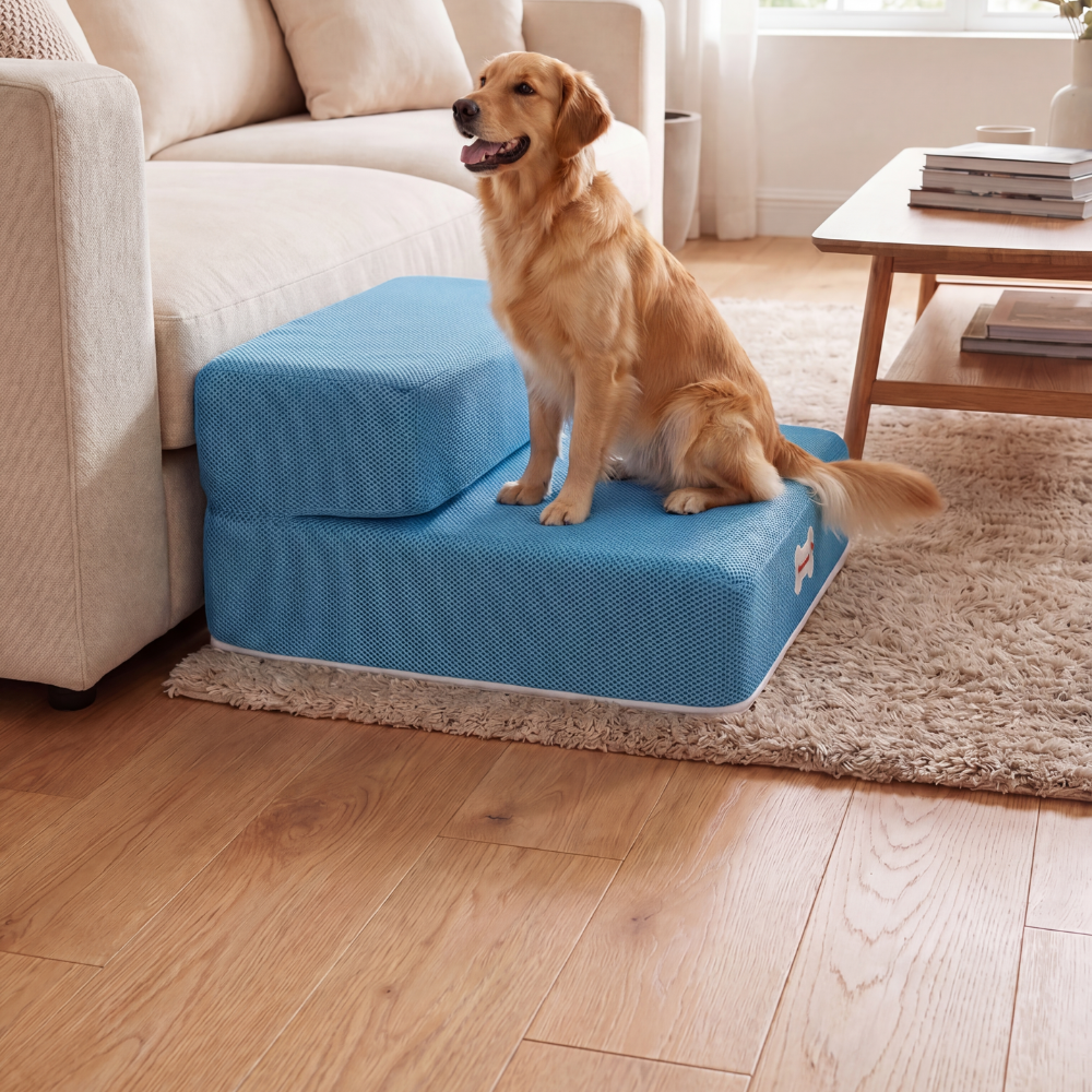 Plush Dog Stairs 2-Step Ramp for Couch and Bed Access