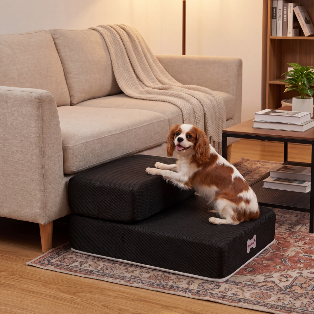 Plush Dog Stairs 2-Step Ramp for Couch and Bed Access