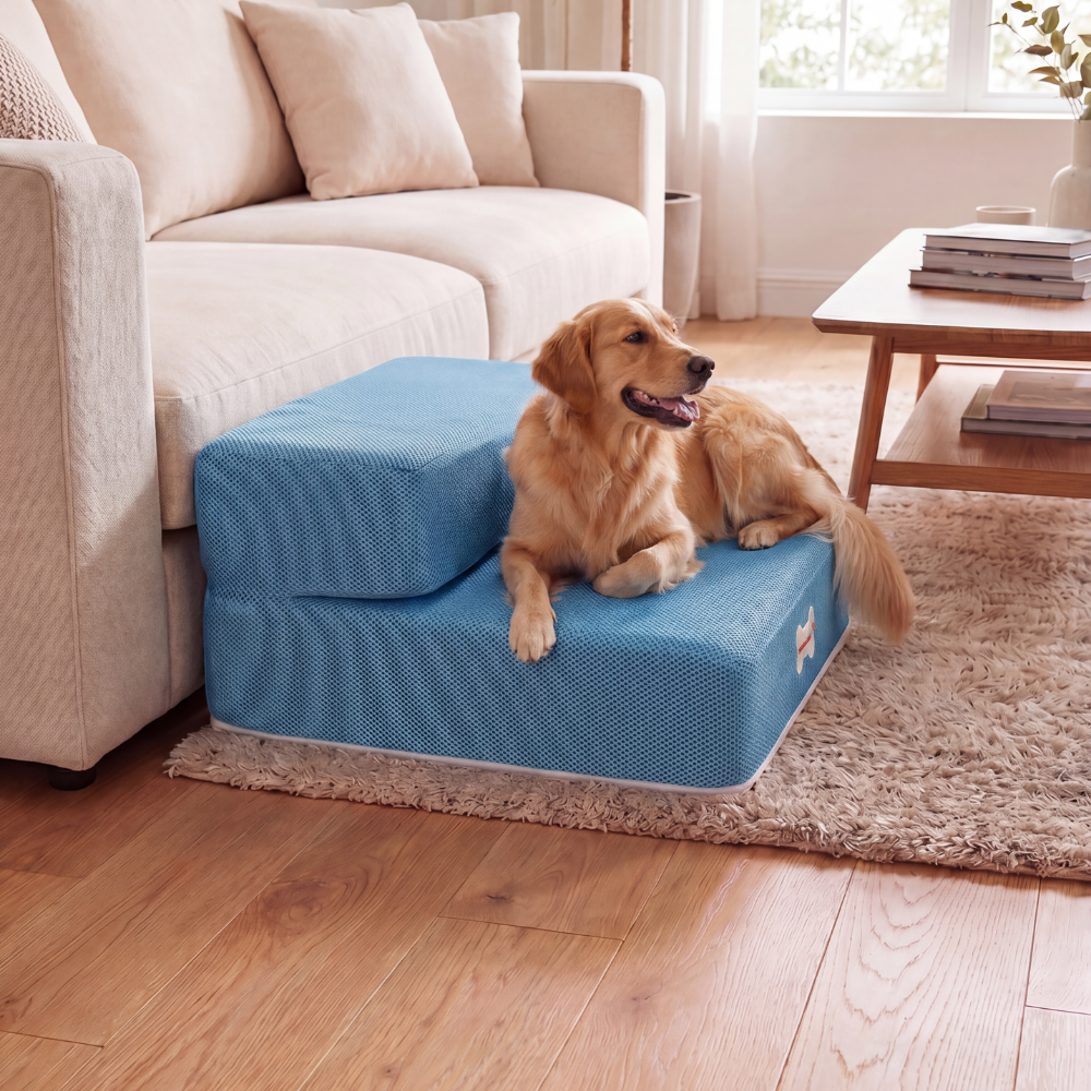 Plush Dog Stairs 2-Step Ramp for Couch and Bed Access
