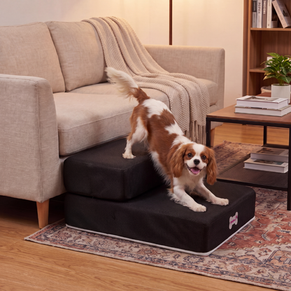 Plush Dog Stairs 2-Step Ramp for Couch and Bed Access