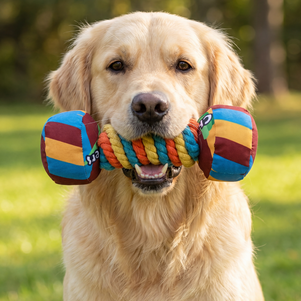 Squeaky Rope Dumbbell Dog Toy For Interactive Play