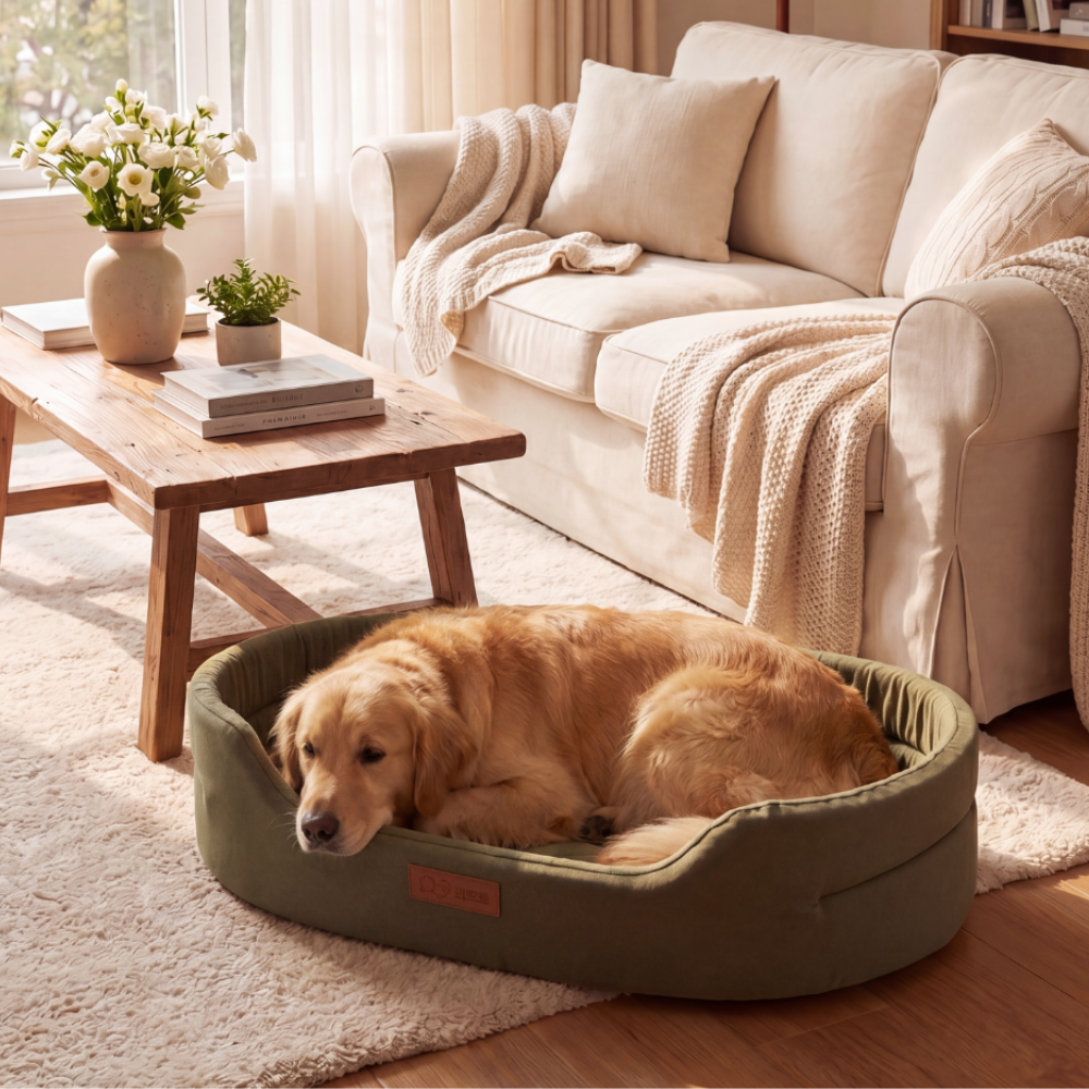 Detachable Oval Dog & Cat Bed – Calming, Non-Slip Base
